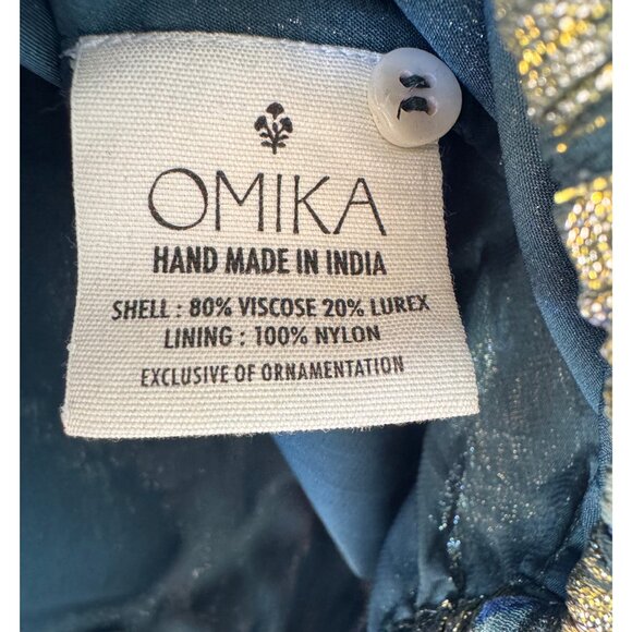 Omika Gold Teal Metallic Boho Blouse S - Picture 4 of 9